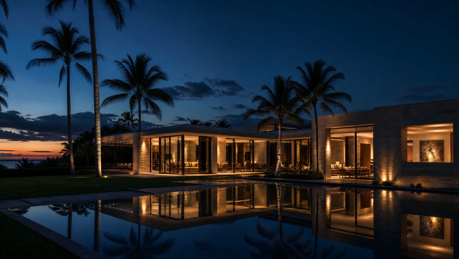 A South Florida home at blue hour